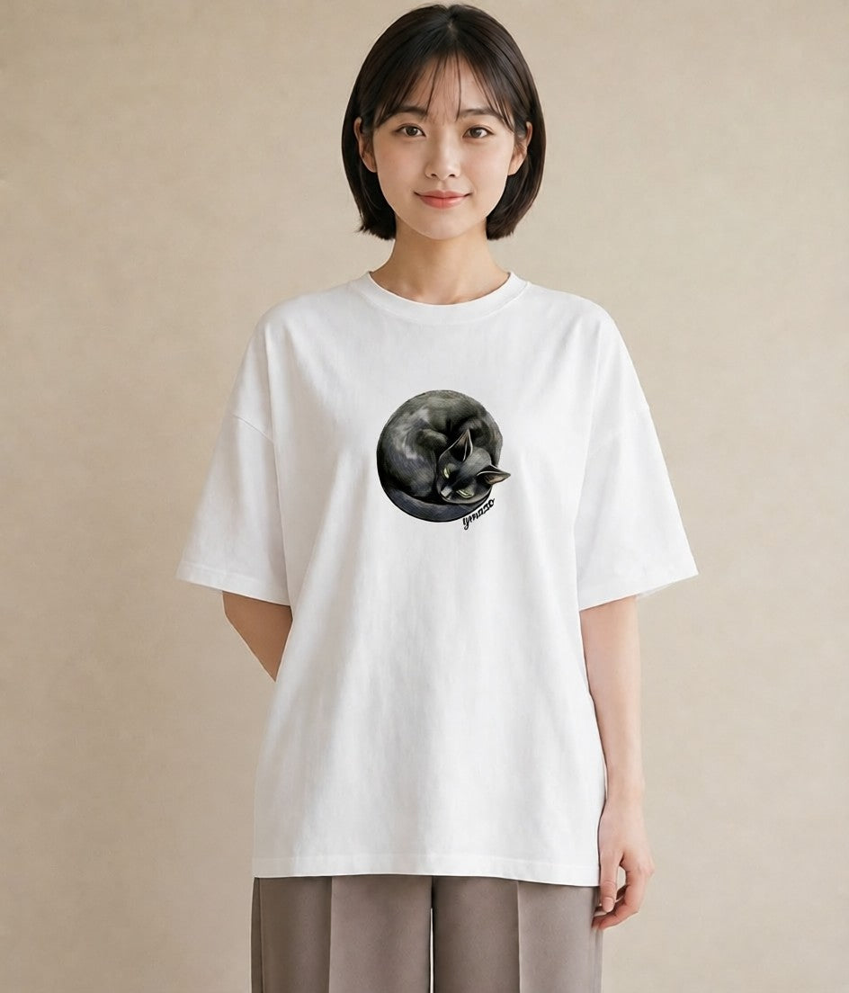半袖Tシャツ レディース しっぽ 猫 ねこ イラスト 休日コーデ 誕生日プレゼント 綿100 白T YMAZO