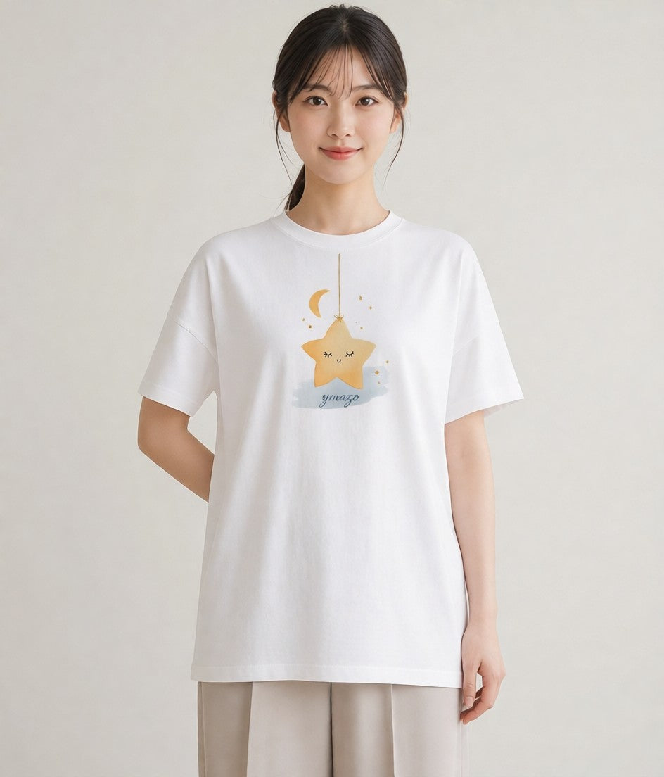 グラフィックTシャツ レディース 星 星空 宇宙 イラスト ナチュラル デート 帰省 白T YMAZO