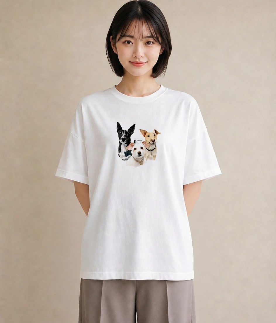 グラフィックTシャツ レディース ミックス犬 犬 いぬ イラスト ミニマル お出かけ 普段着 白T YMAZO