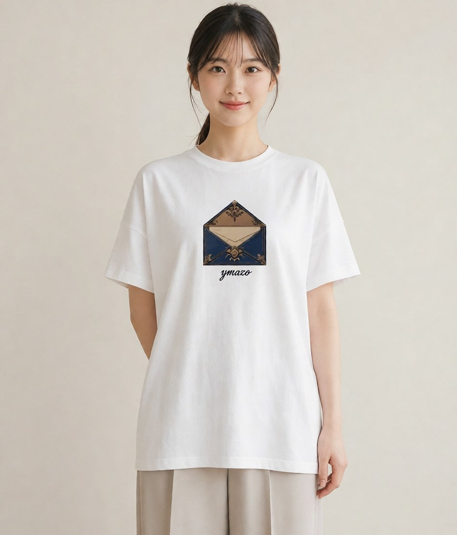 グラフィックTシャツ レディース 封蝋 手紙 アンティーク ナチュラル イラスト 休日コーデ カジュアルコーデ 買い物 白T YMAZO
