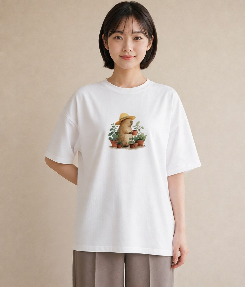 プリントTシャツ レディース モルモット ペット 動物 イラスト モード 海 カフェ巡り 白T YMAZO