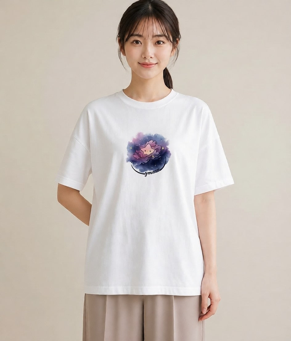 デザインTシャツ レディース 惑星 星空 宇宙 イラスト ガーリー 女性 旅行用 白T YMAZO