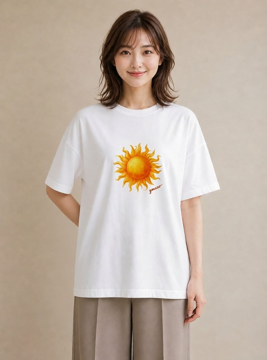 Tシャツ レディース 太陽 星空 宇宙 イラスト カフェコーデ カフェ服 クリスマス 白T YMAZO