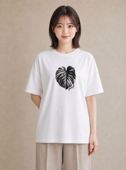 グラフィックTシャツ レディース モンステラ 植物 ボタニカル イラスト シンプル 春服 ミセス 白T YMAZO