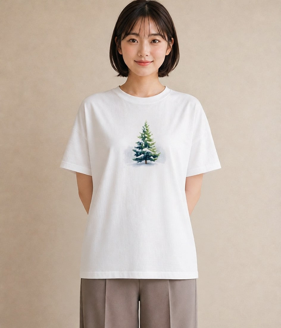 グラフィックTシャツ レディース 雪 星空 宇宙 イラスト ヴィンテージ風 秋コーデ おしゃれギフト 白T YMAZO