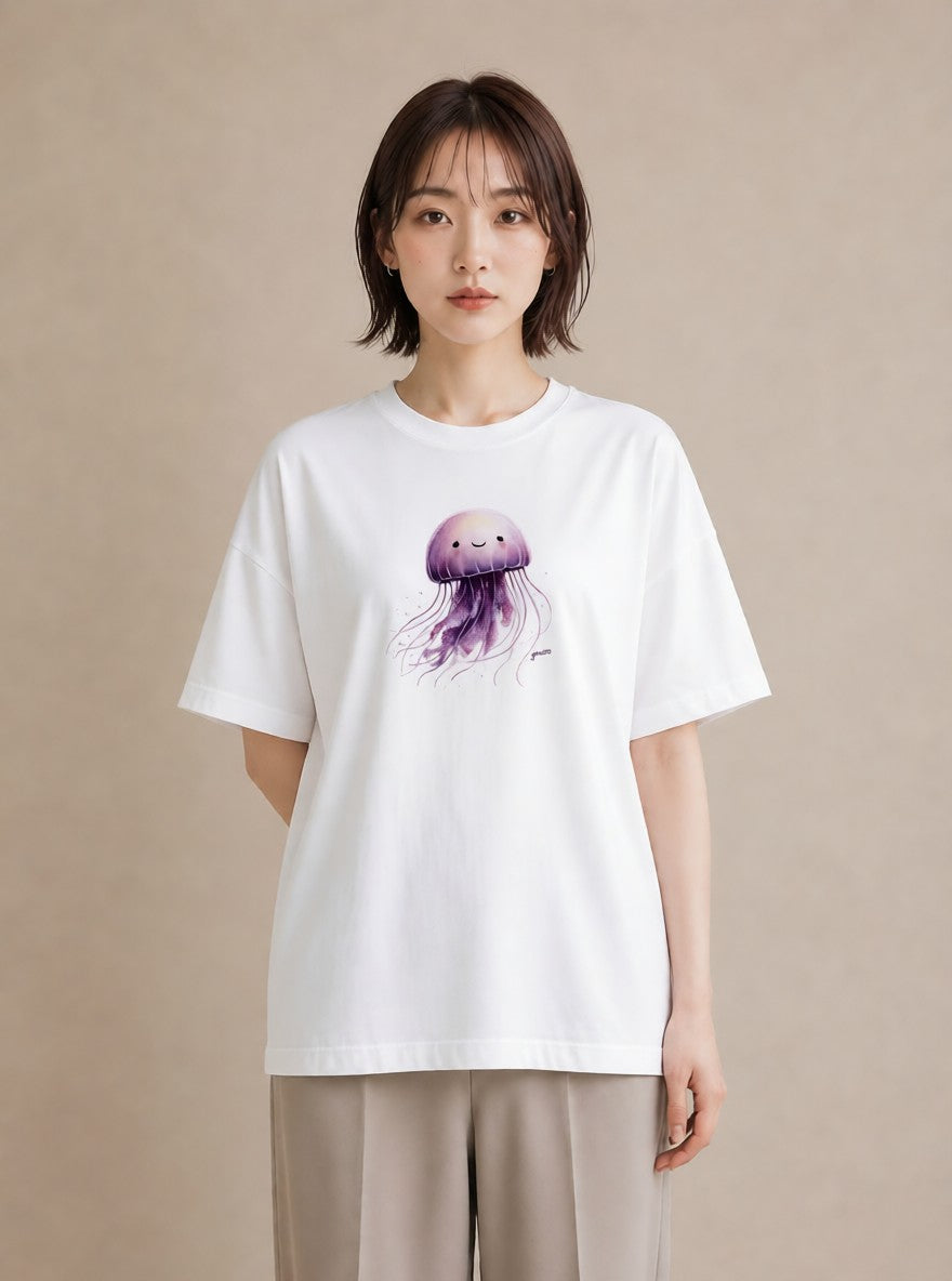 プリントTシャツ レディース くらげ クラゲ 海の生き物 海 イラスト ニュアンス 女性 旅行用 白T YMAZO