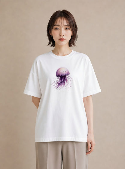 プリントTシャツ レディース くらげ クラゲ 海の生き物 海 イラスト ニュアンス 女性 旅行用 白T YMAZO