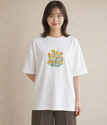 半袖Tシャツ レディース ミモザ 花 花柄 イラスト 休日コーデ 姉妹 送別ギフト 白T YMAZO