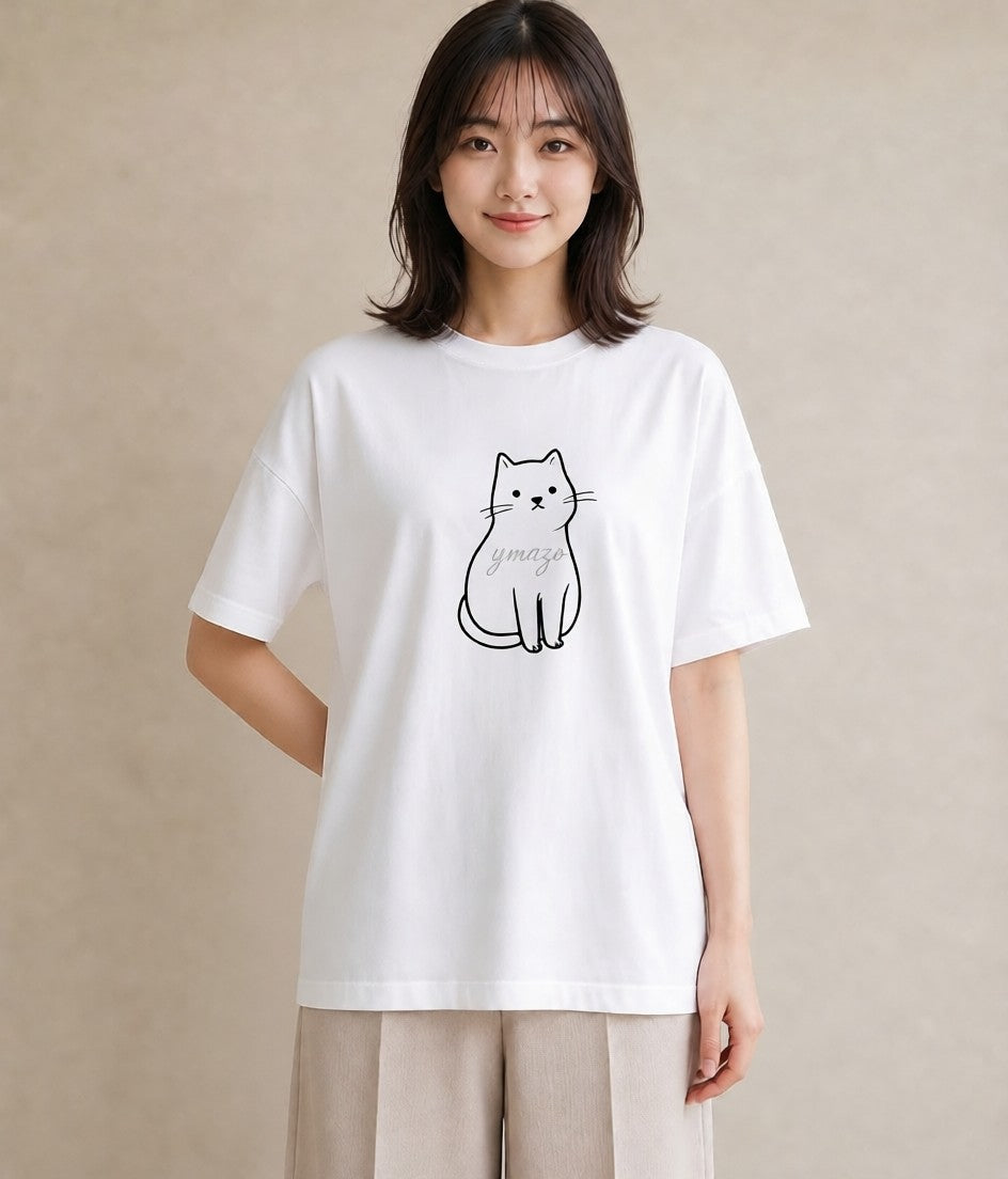 プリントTシャツ レディース 猫 ねこ ネコ イラスト 普段使い 夏コーデ 通学 白T YMAZO