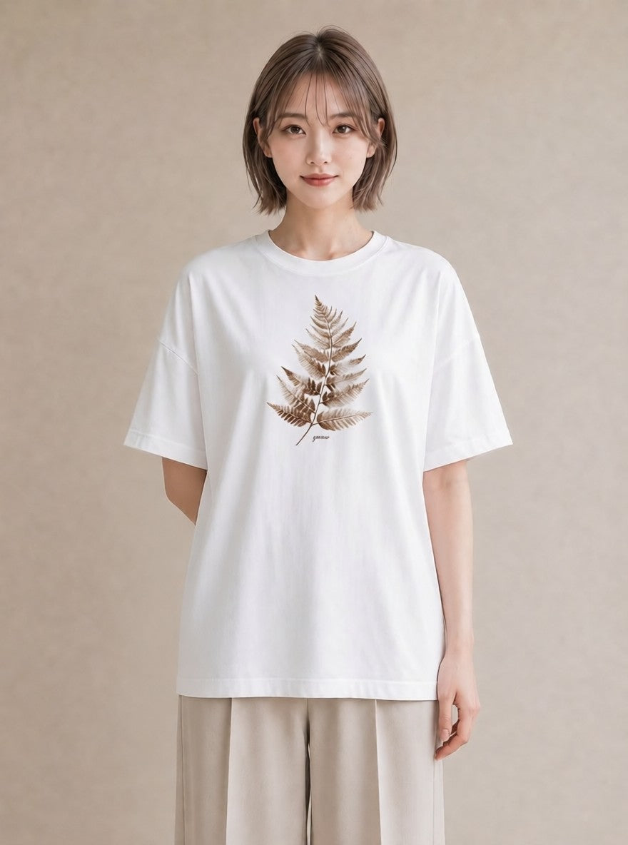 半袖Tシャツ レディース シダ 植物 ボタニカル イラスト 旅行コーデ 在宅 公園 白T YMAZO
