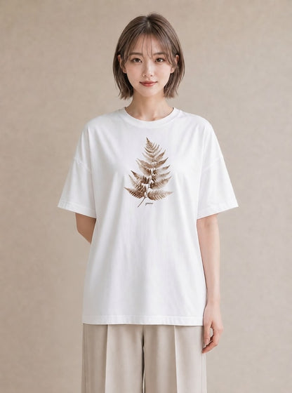 半袖Tシャツ レディース シダ 植物 ボタニカル イラスト 旅行コーデ 在宅 公園 白T YMAZO