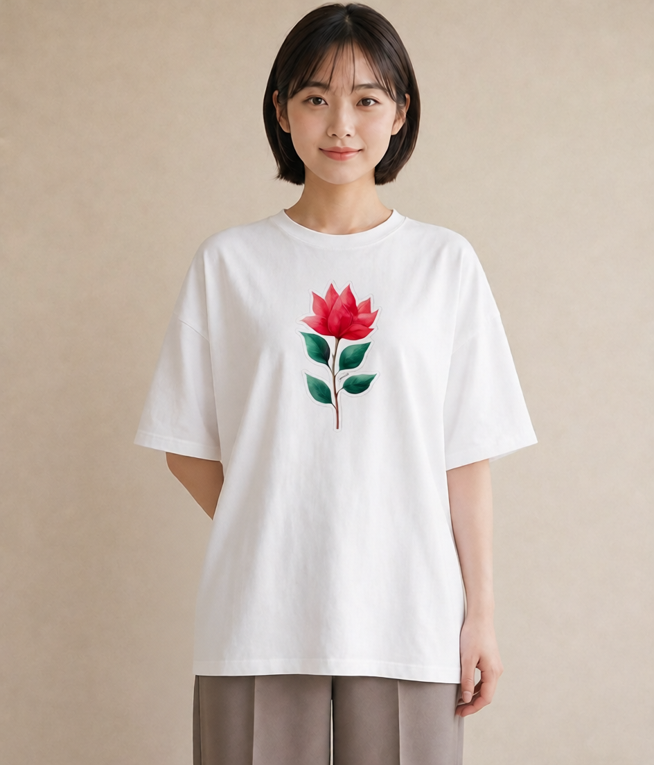 半袖Tシャツ レディース 花 花柄 イラスト ポップ お出かけ 普段着 白T