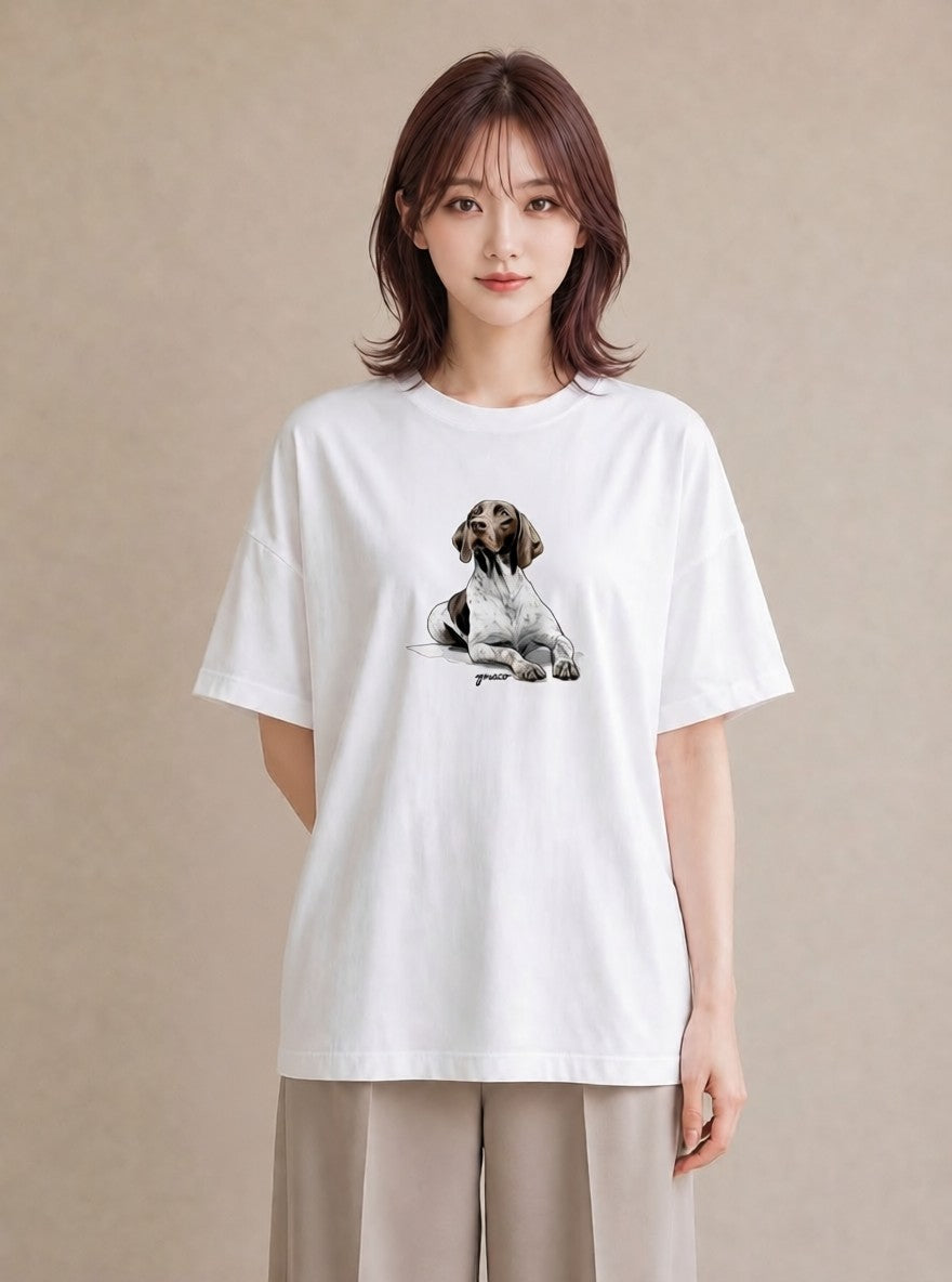デザインTシャツ レディース 老犬 犬 いぬ イラスト 可愛い ラフ レイヤード 白T YMAZO