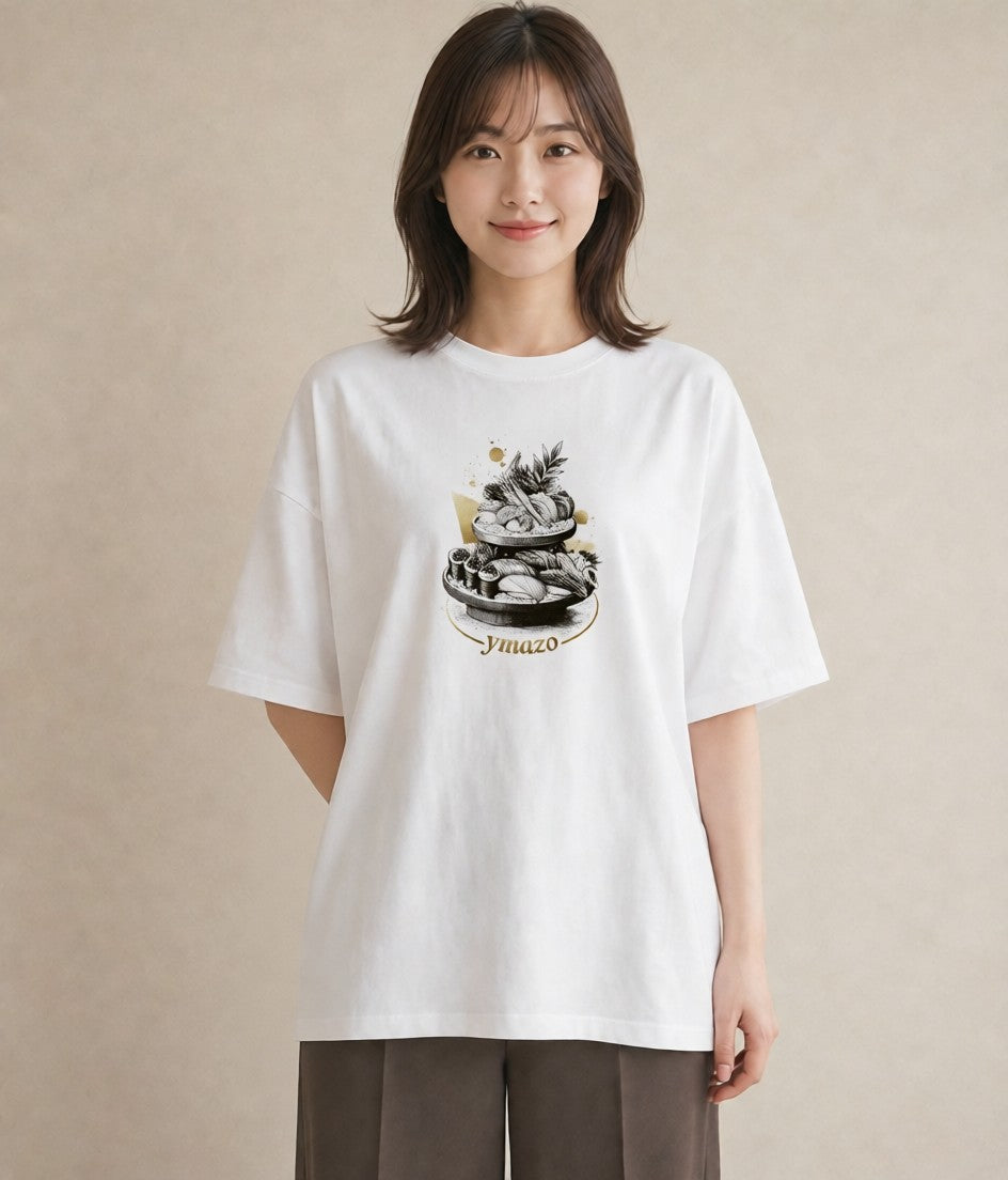 プリントTシャツ レディース お寿司 食べ物 フード イラスト 水彩風 ラフ レイヤード 白T YMAZO