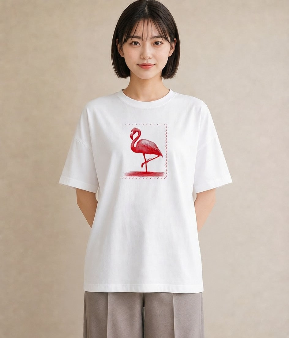 デザインTシャツ レディース フラミンゴ 動物 アニマル イラスト 上品 買い物 夏コーデ 白T YMAZO