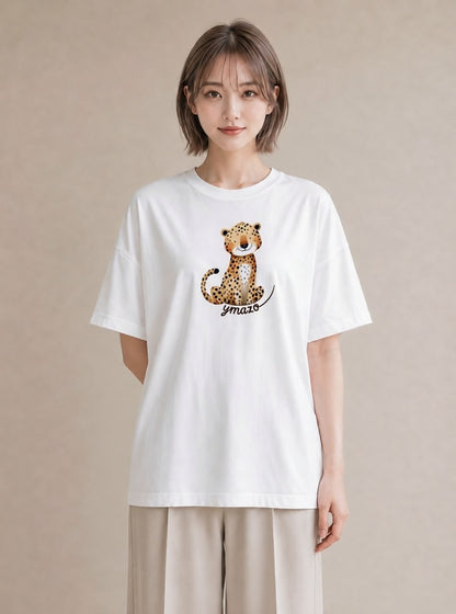 プリントTシャツ レディース ぶち猫 猫 ねこ イラスト 北欧風 通学 誕生日プレゼント 白T YMAZO