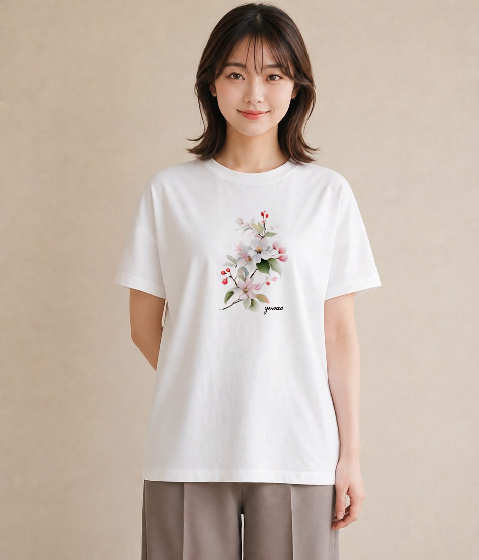 プリントTシャツ レディース さくら 桜 サクラ 花 花柄 イラスト 休日コーデ 帰省 ラフ 白T YMAZO