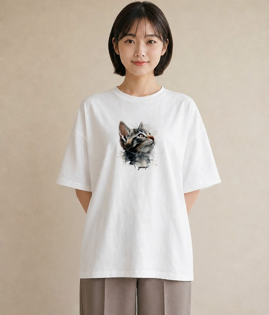 半袖Tシャツ レディース ロシアンブルー 猫 ねこ イラスト 旅行コーデ 敬老の日 ホワイトデー 白T YMAZO