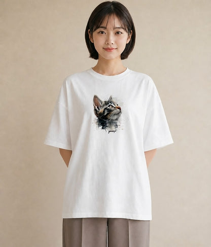 半袖Tシャツ レディース ロシアンブルー 猫 ねこ イラスト 旅行コーデ 敬老の日 ホワイトデー 白T YMAZO