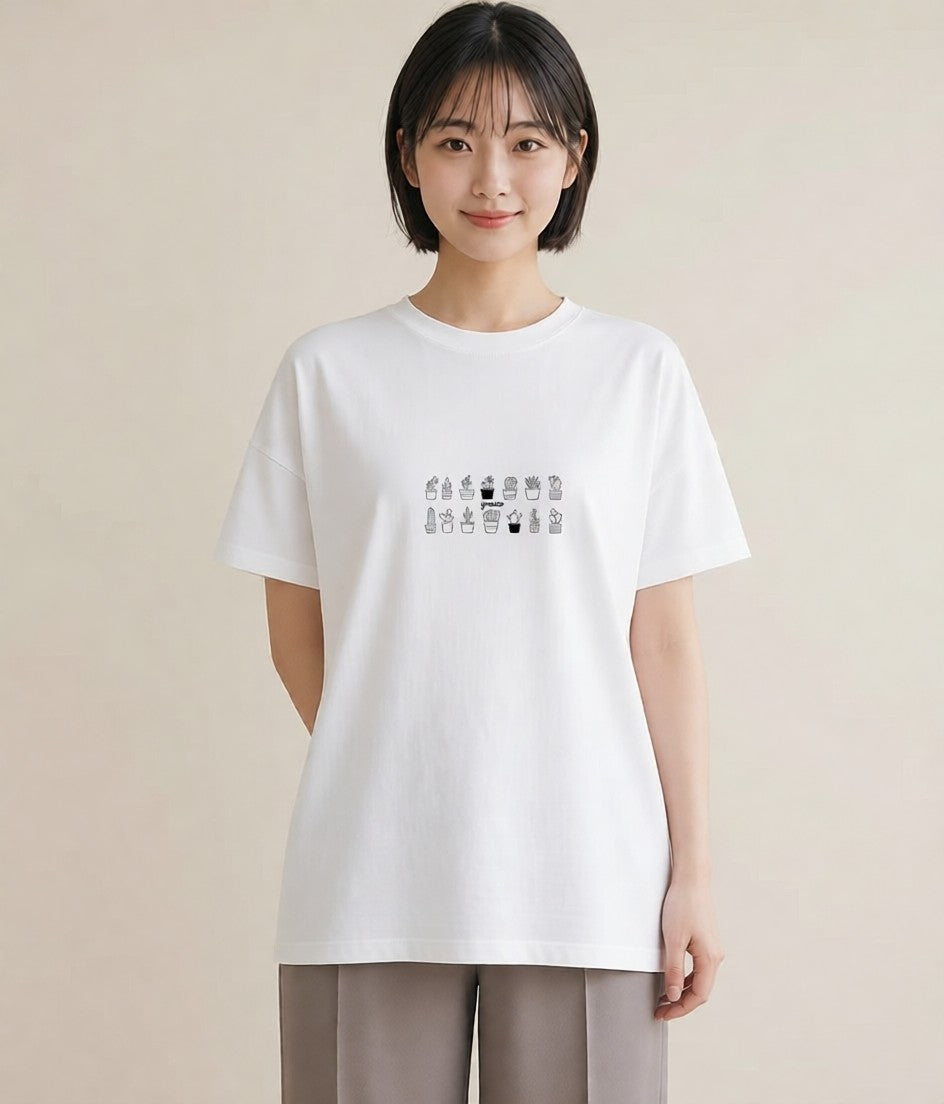 プリントTシャツ レディース 観葉植物 ボタニカル 植物 イラスト ラフ 夏コーデ 通学 白T YMAZO