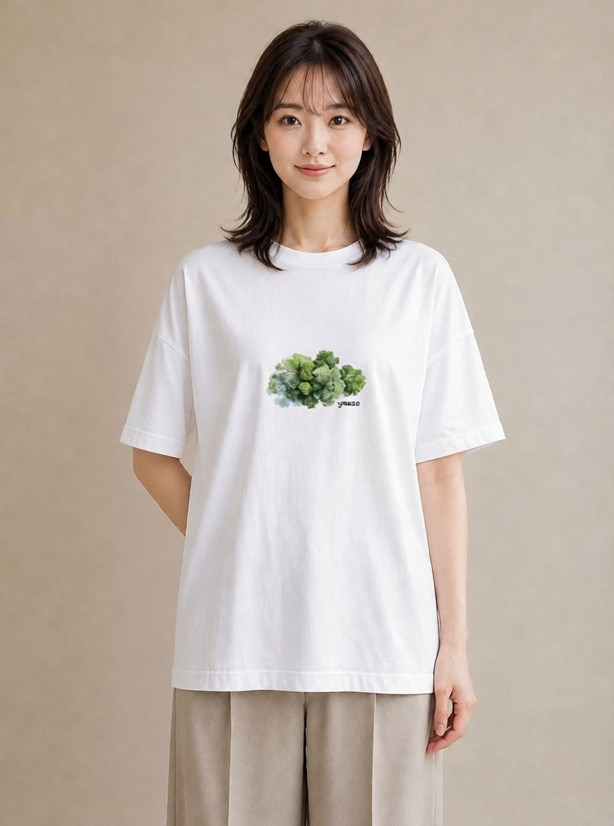 Tシャツ レディース 青の水彩 風景 ブルー ナチュラル アンティーク イラスト カフェコーデ ミセス 春コーデ 白T YMAZO