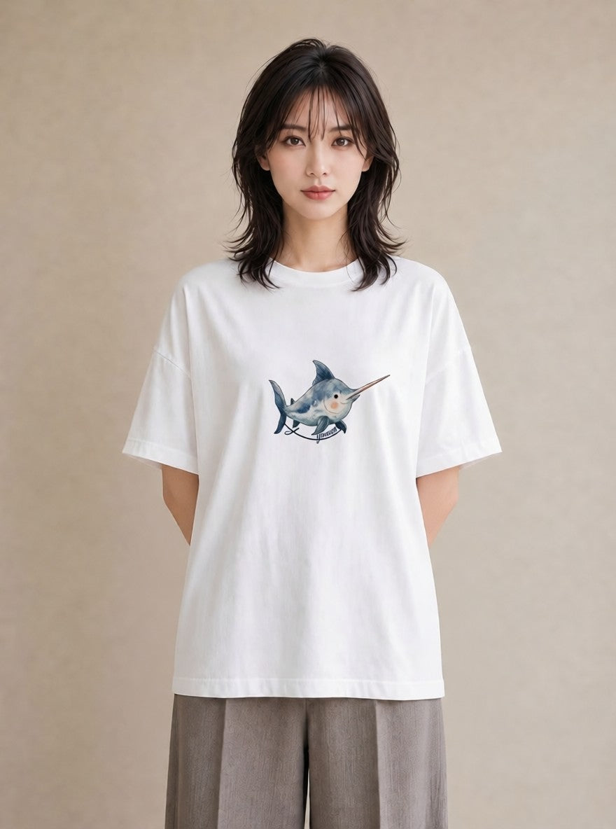 デザインTシャツ レディース イルカ 海の生き物 海 イラスト 手描き風 ルームウェア ギフト 白T YMAZO