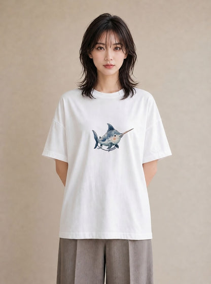デザインTシャツ レディース イルカ 海の生き物 海 イラスト 手描き風 ルームウェア ギフト 白T YMAZO