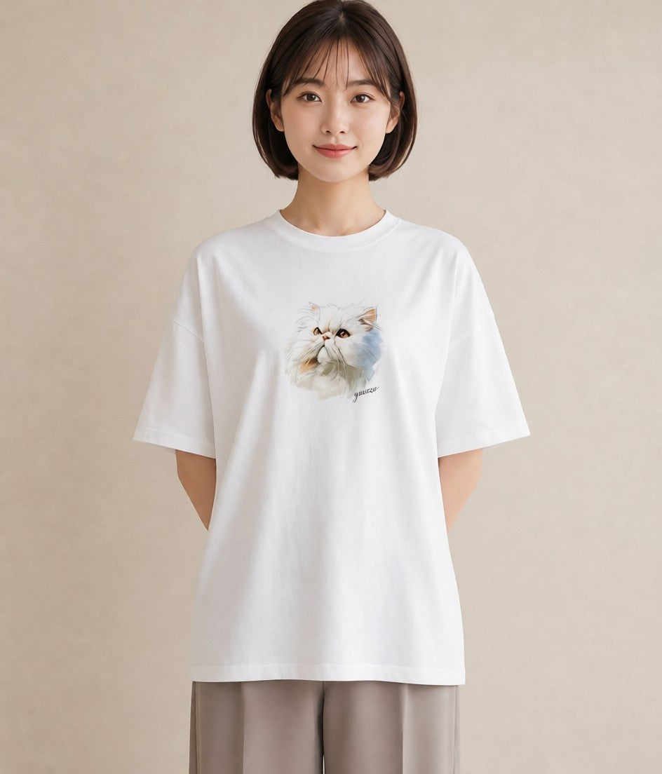 プリントTシャツ レディース ラグドール 猫 ねこ イラスト モード ギフト 母の日 白T YMAZO