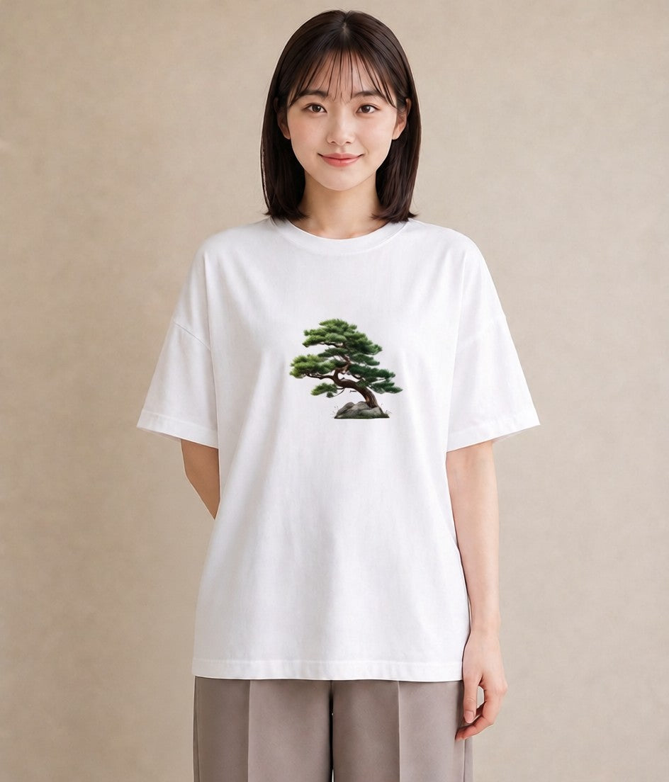 グラフィックTシャツ レディース 盆栽 植物 ボタニカル イラスト カジュアル お出かけ 普段着 白T YMAZO