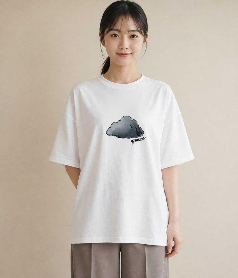 プリントTシャツ レディース 窓辺の雨 雨の日 窓 ナチュラル アンティーク イラスト 線画 散歩 お出かけ 白T YMAZO
