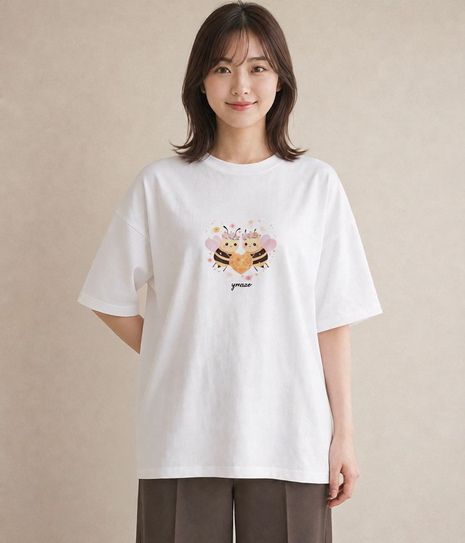 グラフィックTシャツ レディース みつばち 昆虫 虫 イラスト 可愛い 敬老の日 ホワイトデー 白T YMAZO