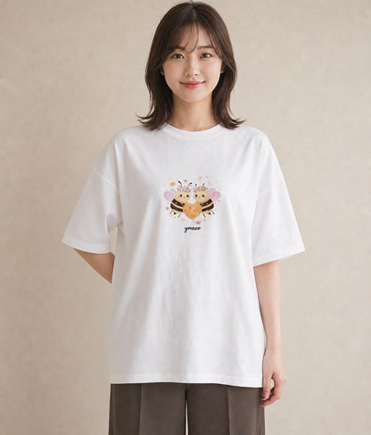グラフィックTシャツ レディース みつばち 昆虫 虫 イラスト 可愛い 敬老の日 ホワイトデー 白T YMAZO