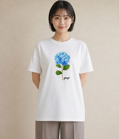 プリントTシャツ レディース あじさい 紫陽花 アジサイ 花 花柄 イラスト ニュアンス ラフ レイヤード 白T