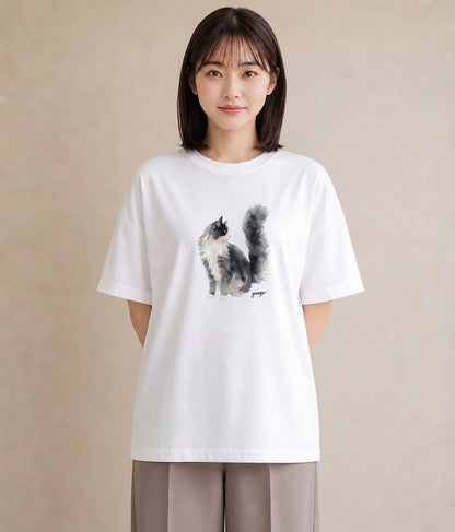 デザインTシャツ レディース ソマリ 猫 ねこ イラスト 上品 誕生日プレゼント 綿100 白T YMAZO