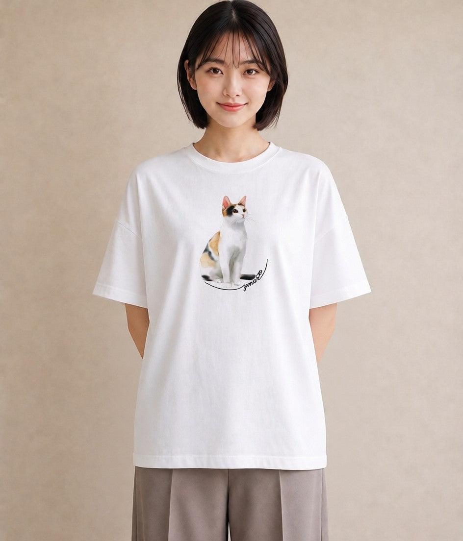 Tシャツ レディース 猫 ねこ イラスト ガーリー ペアコーデ 秋コーデ 白T YMAZO