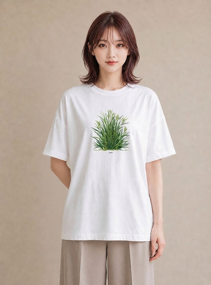半袖Tシャツ レディース 芝生 植物 ボタニカル イラスト 送別ギフト 通勤 白T YMAZO