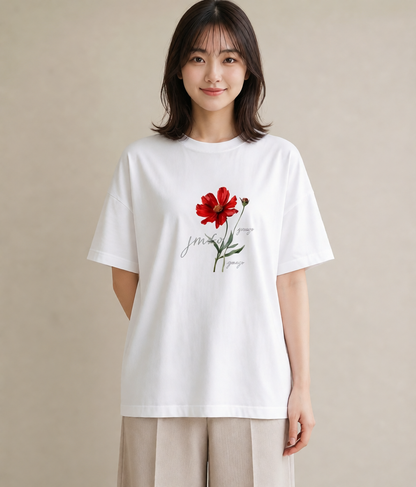 グラフィックTシャツ レディース コスモス 秋桜 花 花柄 イラスト 線画 母娘コーデ 自分用 白T