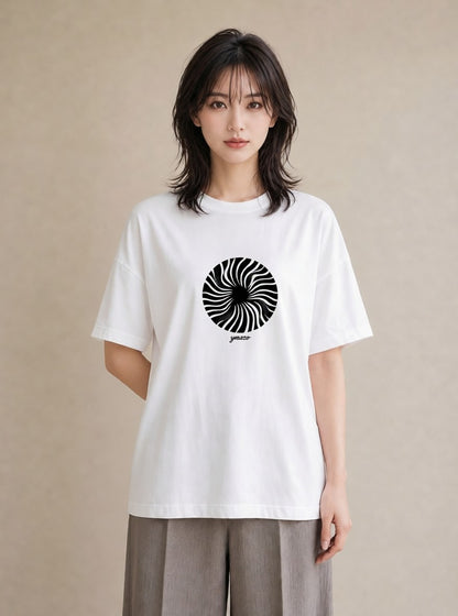 プリントTシャツ レディース 扇子 そよ風 ナチュラル アンティーク イラスト お洒落 カジュアルコーデ 買い物 白T YMAZO