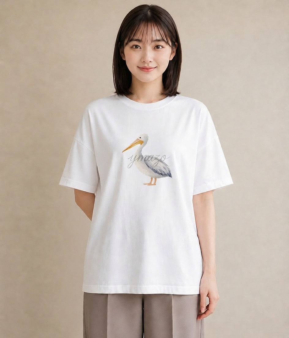 グラフィックTシャツ レディース ハクチョウ 動物 アニマル イラスト ヴィンテージ風 綿100 デート 白T YMAZO