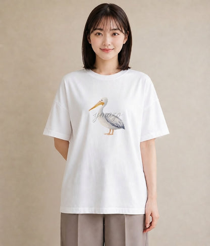 グラフィックTシャツ レディース ハクチョウ 動物 アニマル イラスト ヴィンテージ風 綿100 デート 白T YMAZO