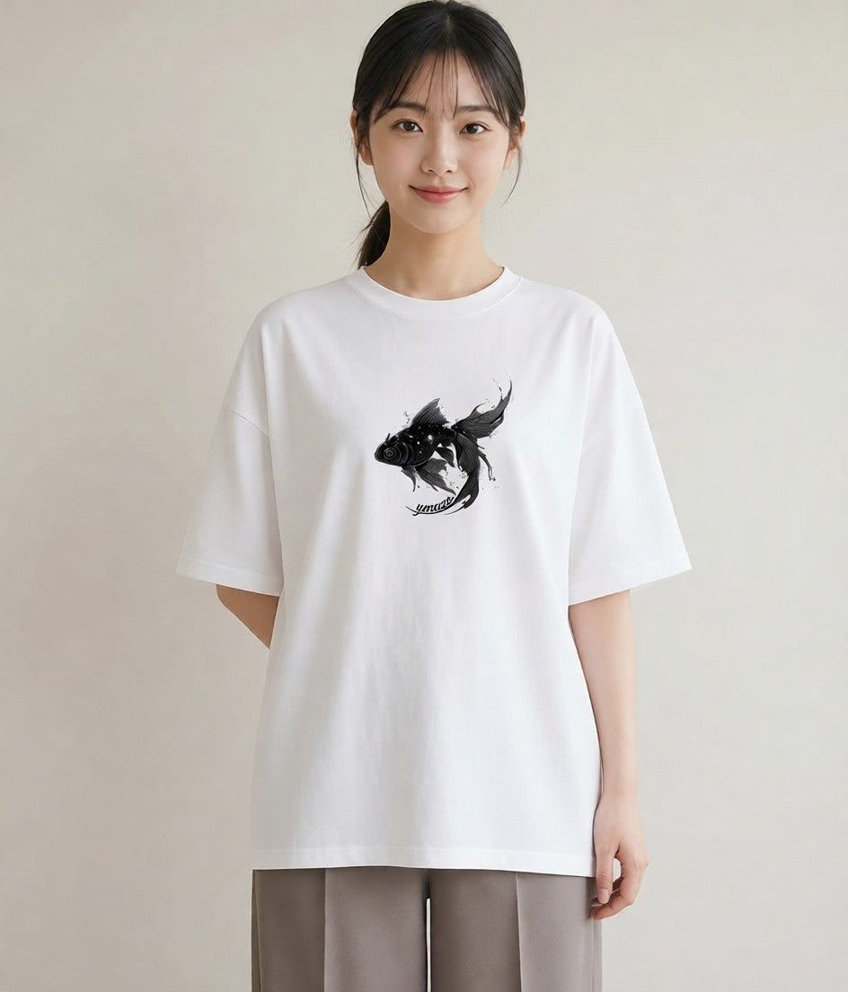 デザインTシャツ レディース 出目金 ペット 動物 イラスト 北欧風 姉妹 送別ギフト 白T YMAZO