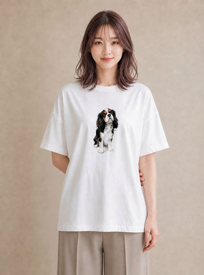 Tシャツ レディース キャバリア 犬 いぬ イラスト 手描き風 旅行 母娘コーデ 白T YMAZO