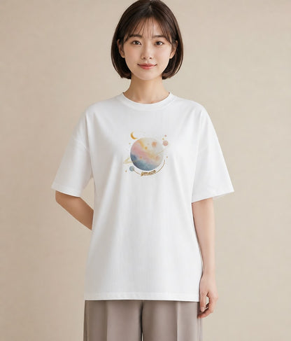 プリントTシャツ レディース 射手座 星空 宇宙 イラスト ゆるかわ ルームウェア ギフト 白T YMAZO