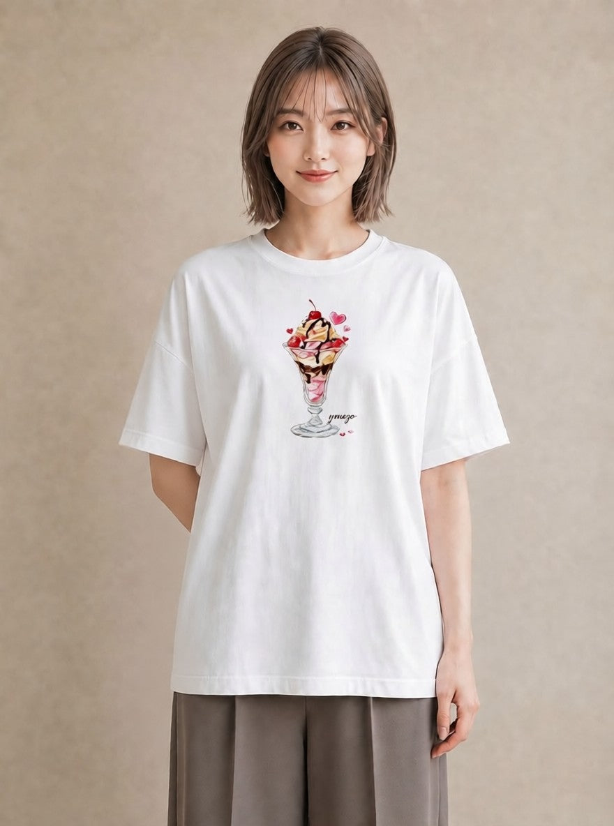 デザインTシャツ レディース ソフトクリーム 食べ物 フード イラスト きれいめ ルームウェア ギフト 白T YMAZO