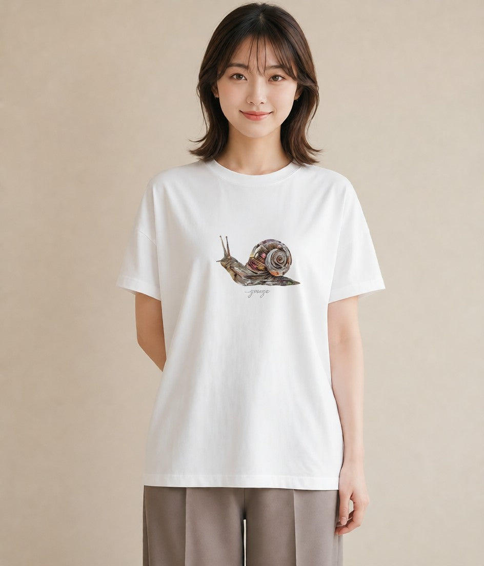 半袖Tシャツ レディース ダンゴムシ 昆虫 虫 イラスト レトロ ママ カフェ服 白T YMAZO