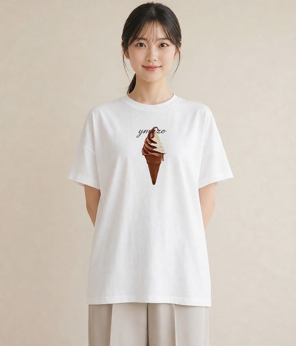 グラフィックTシャツ レディース ソフトクリーム 食べ物 フード イラスト ミニマル 夏コーデ 通学 白T YMAZO