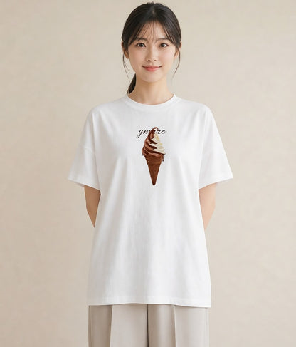 グラフィックTシャツ レディース ソフトクリーム 食べ物 フード イラスト ミニマル 夏コーデ 通学 白T YMAZO