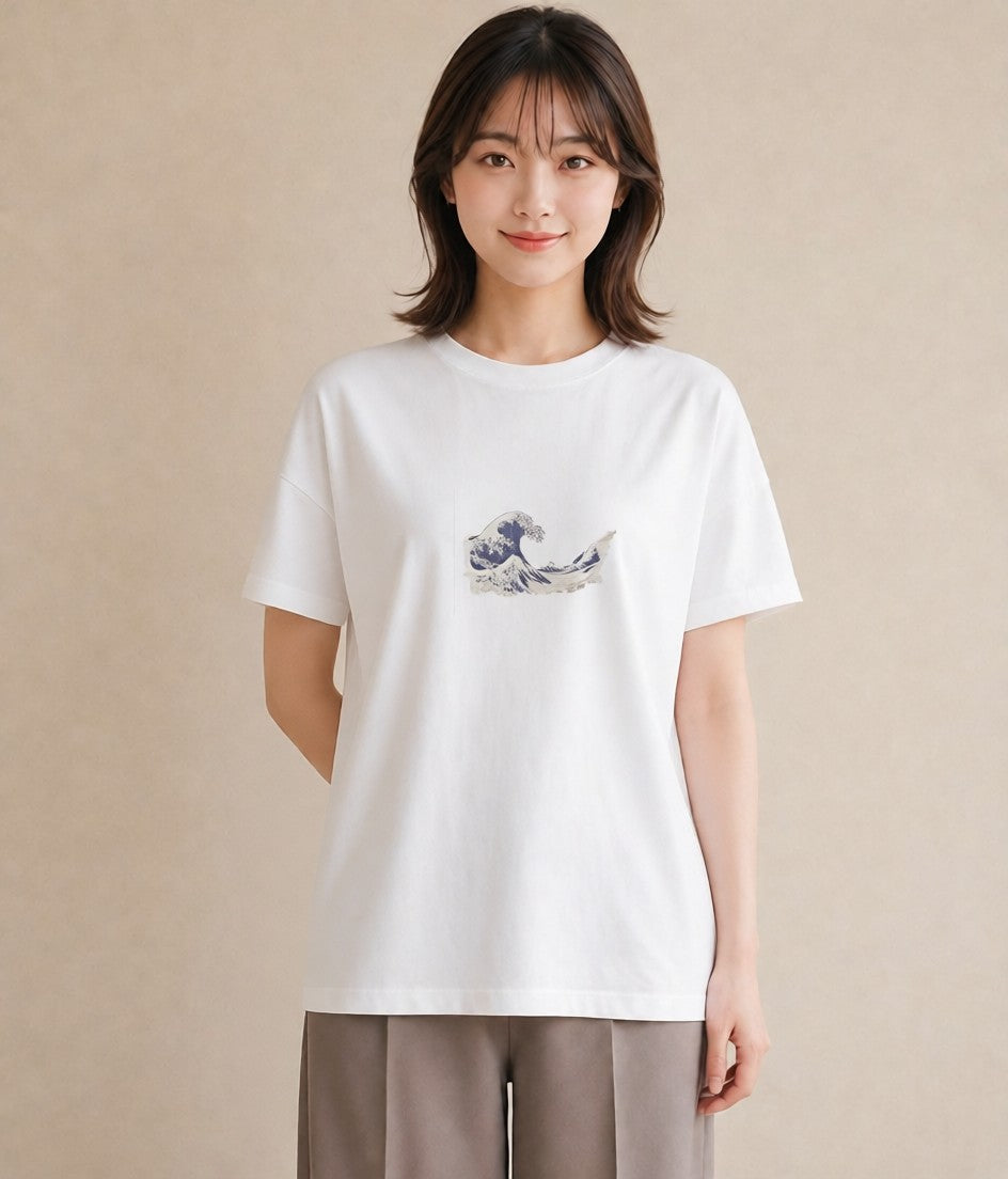 プリントTシャツ レディース 海 星空 宇宙 イラスト 韓国風 ラフ レイヤード 白T YMAZO