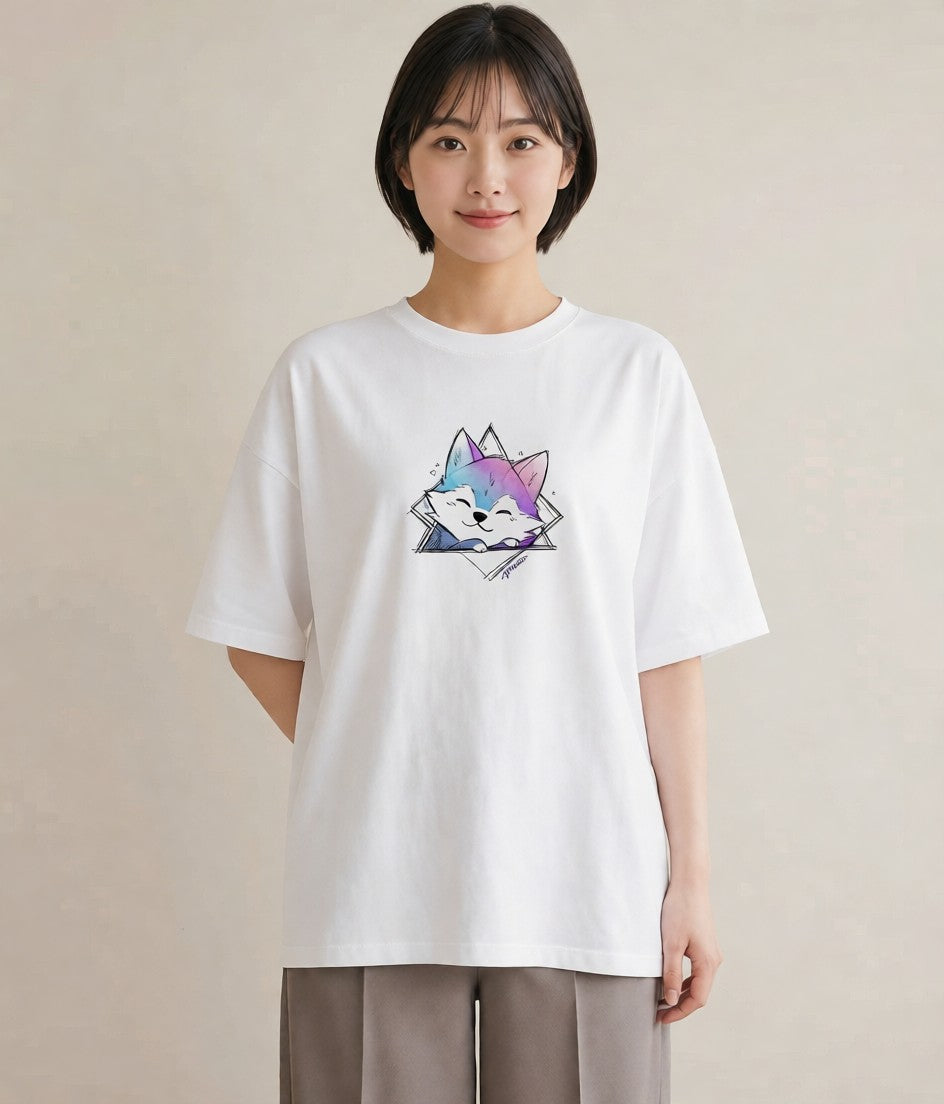 Tシャツ レディース シベリアンハスキー 犬 いぬ イラスト ナチュラル ペアコーデ 秋コーデ 白T YMAZO