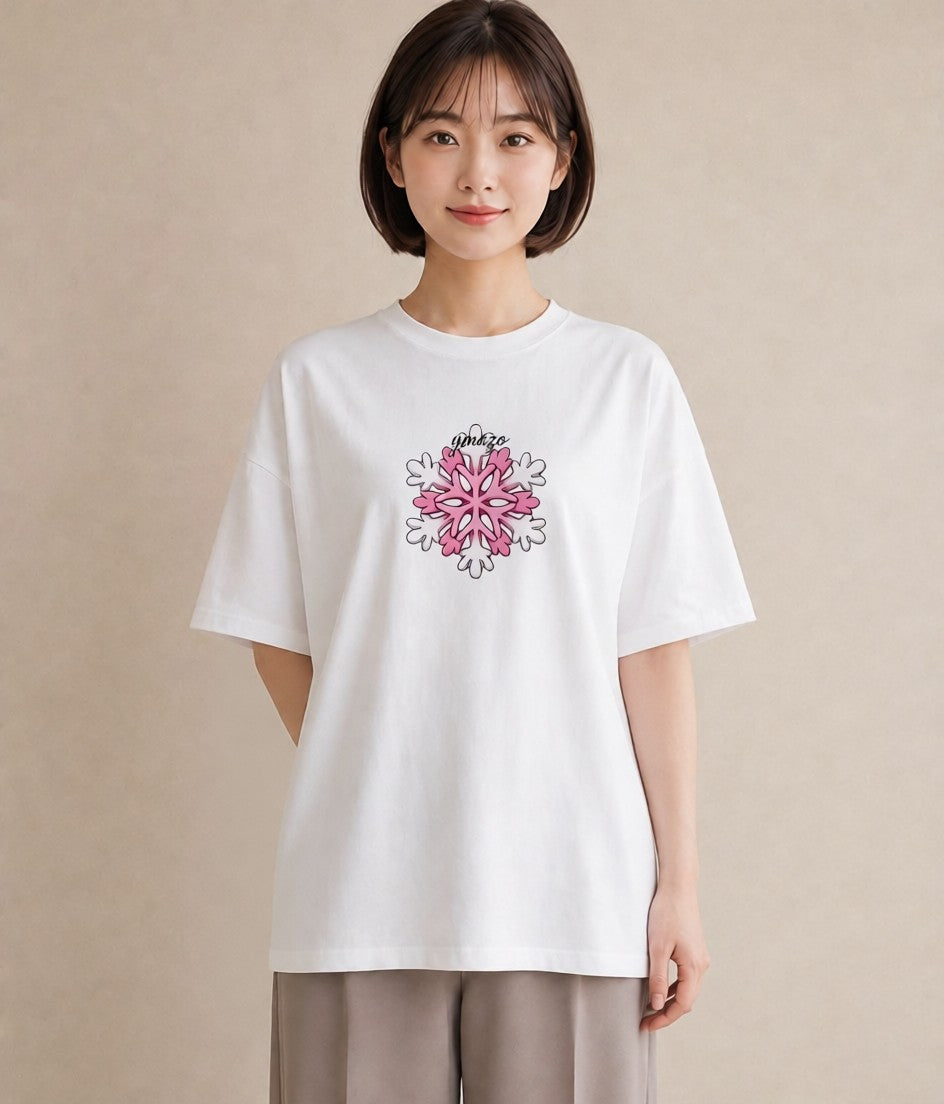 半袖Tシャツ レディース 雪の結晶 星空 宇宙 イラスト 淡色 お出かけ 普段着 白T YMAZO